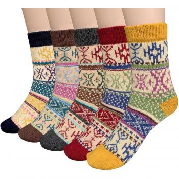 Chalier 5 Pares de Calcetines Termicos Grueso Vintage Antideslizante de Lana para Hombres y Mujeres