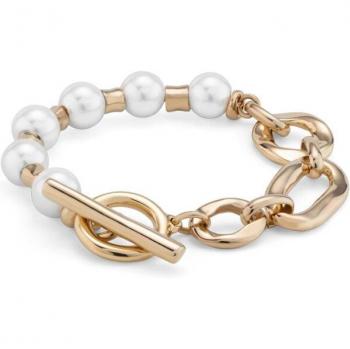 UNO de 50 Elegant 18K Gold Plated Pearl Bracelet with Mixed Links - Size M