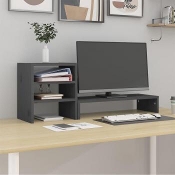 vidaXL Soporte para Monitor Elevador de Madera Maciza de Pino Gris 81x20x30 cm, Color Natural, Blanco y Gris