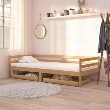 Sofá cama con cajones de madera de pino maciza color miel 90x200 cm