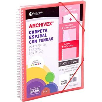 Carchivo - Carpeta personalizable de 30 fundas con espiral Archivex Star, color rojo