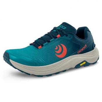 Zapatillas de Trail Running Topo Athletic MT-5 para hombre, cómodas, ligeras, acolchadas, duraderas, con cordones de 5 mm, color azul agua y rojo coral - talla 46.5 EU