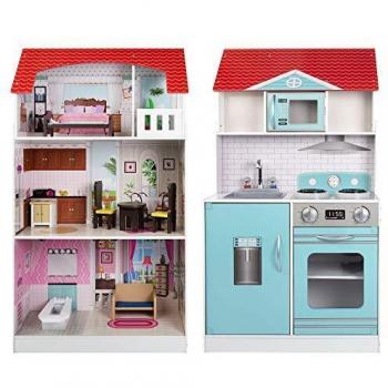 ColorBaby- Cocinita de madera y casa de muñecas 2 en 1