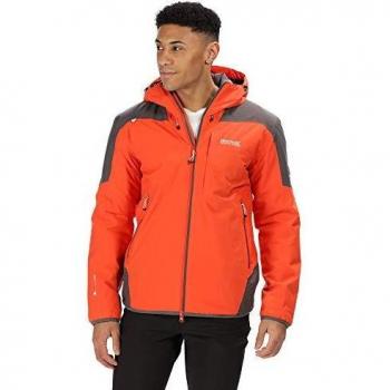 Regatta Langa - Chaqueta de senderismo impermeable y transpirable con aislamiento térmico para hombre, con capucha, impermeable, salmón quemado/imán, talla L