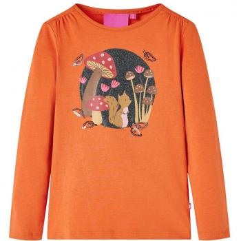 Camiseta Infantil de Manga Larga con Estampado de Ardilla en Color Naranja Tostado (Talla 140)