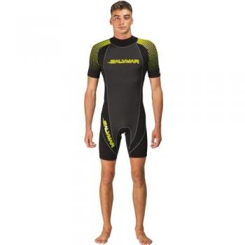 Salvimar Traje Corto Surfshell 2.0 Mm Negro Hombre Adulto, 2.0 mm de grosor, diseño corto, color negro con detalles en amarillo neón, talla S