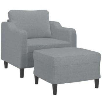 Sillón con taburete tela gris claro 60 cm, silla con respaldo y reposabrazos, sofá de relax para descanso y televisión, asiento para salón hogar