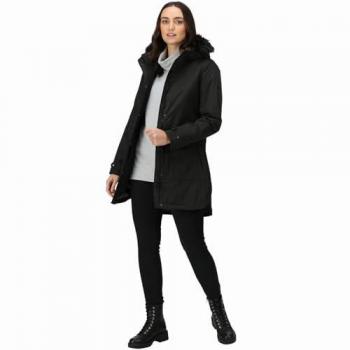 Regatta Women's Insulated Waterproof Fur Trim Parka Jacket - Black Size 14