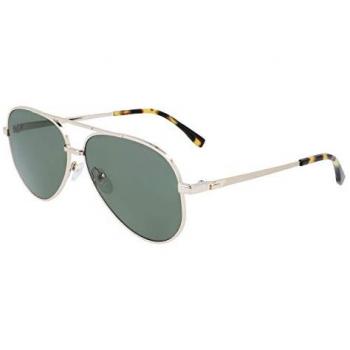 Lacoste L233SP Aviator Sunglasses - Size: ONESIZE, Color: Gold, Lens Color: Green Polarized, Frame Material: Metal, Dimensions: 60/15/140