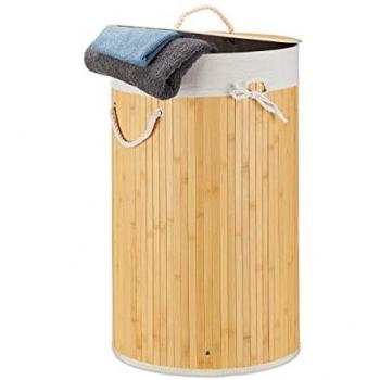 Cestos de Ropa Sucia Plegables de Bambú con Tapa, Redondos, 3 Unidades, 70 L, Ø 41 cm, Color Crema