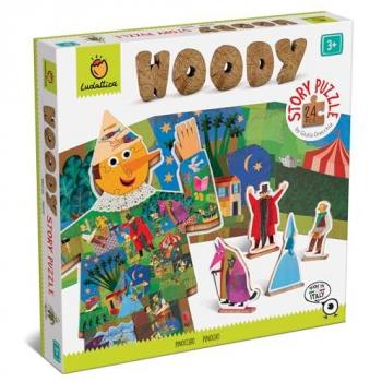 Ludattica Woody Story Puzzle Pinocho - Rompecabezas de madera para niños 3+ años, 24 piezas, dimensiones 24x24x4 cm, fabricado en Italia, dos juegos en uno