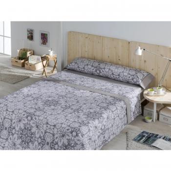 Es-Tela Coral 100319 - Juego de sábanas estampadas para cama de 160 cm, 4 piezas, color plomo