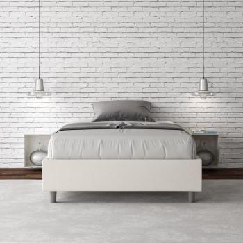 Cama contenedor doble acolchada 140x190 blanco simil piel Azelia