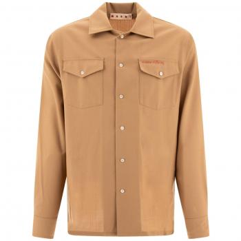 Marni Men's Casual Shirt with Embroidered Logo in Beige | Size M | CUMU0310S0TW83900W78