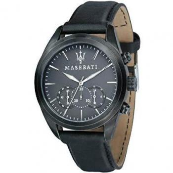 Men's Watch, TRAGUARDO Collection, Made of Stainless Steel, Black pvd, Leather - R8871612019