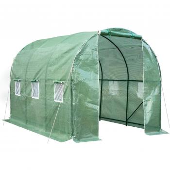 Invernadero de plástico tipo túnel Tectake con 6 ventanas, dimensiones 343 x 200 x 200 cm, estructura robusta de metal con revestimiento de polvo, incluye 6 ventanas laterales con mosquitera y altura