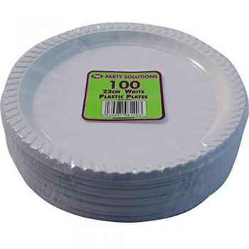 Pack of 100 23cm White Plastic Plates