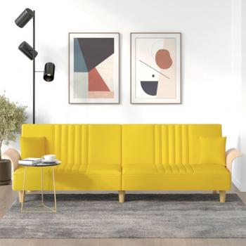 Sofá Cama con Reposabrazos en Tela Amarillo Claro