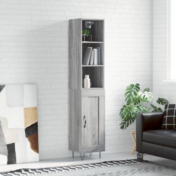 Aparador de madera contrachapada gris Sonoma 34,5x34x180 cm con 1 puerta de madera, mueble de almacenaje para salón, buffet y armario auxiliar