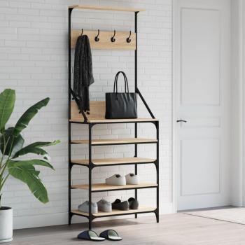 Perchero con soporte para zapatos Sonoma Oak 70x34x184 cm, color Marrón, dimensiones 70 cm de ancho, 34 cm de profundidad y 184 cm de altura