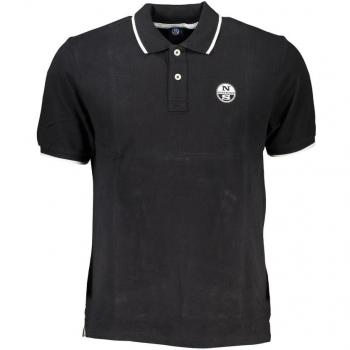 North Sails Black Cotton Polo Shirt - L, Printed Polo Shirt with Contrast Details, Male
