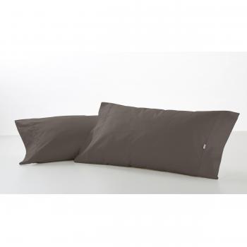 ESTELA - Funda de Almohada Combi Liso 200 Hilos algodón Peinado, Color Visón - 2 Piezas de 45x95 cm biés - 100% Algodón - 200 Hilos