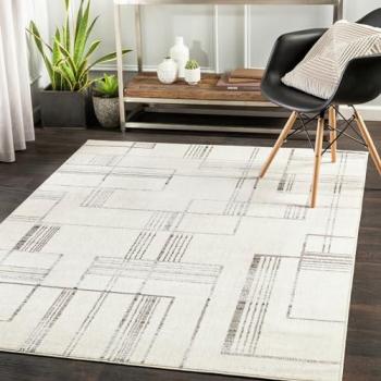 Alfombra Escandinava Moderna Surya, Rectangular, Pelo Corto, Blanco y Gris, 152x213 cm