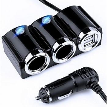 Coche 12 V/24 V Auto Distribución de compartimento - Encendedor de cigarrillos Adaptador con cargador USB para teléfono móvil smartphone GPS Navegación - Carga teckdosen LED negro 4-Fach Schwarz 2-LED