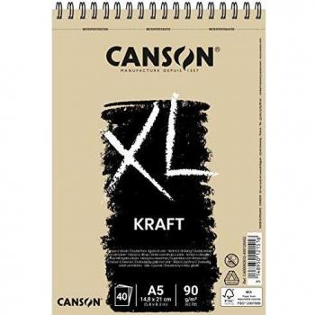 Ãlbum Espiral Microperforado, A5, 40 Hojas, Canson XL Kraft Rayado 90g Beige