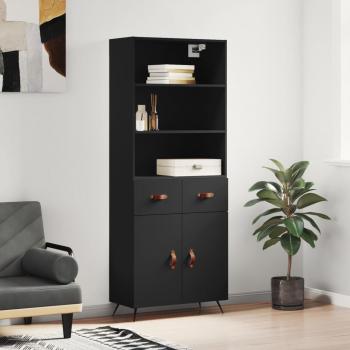 Aparador alto de madera contrachapada negro 69,5x34x180 cm