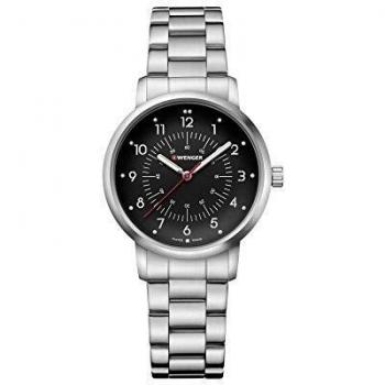 Reloj de Pulsera Wenger Avenue Analógico de Cuarzo para Mujer con Correa de Acero Inoxidable 01.1621.114 Dial Negro 35mm