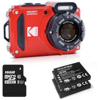 Cámara Compacta Kodak PixPro WPZ2 Roja - Pack 2 Baterías + Tarjeta Micro SD de 16GB, 16MP, Resistente al Agua hasta 15m, Antichoque, Video en 720p