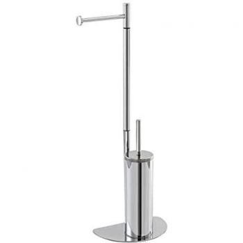 Piantana Portascopino y Porta Rollo de Acero Cromado con Base Ahorra Espacio - Dimensiones: L26xH76xP16cm
