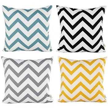 TIDWIACE Funda de Cojine,Funda de Almohada del Sofá Lino de algodón Decorativa 45x45cm Funda de Cojines Patio al Aire Libre, Jardín, Sala de Estar, Sofá Decoración de Casa,Juego de 4 Patrón de Ola