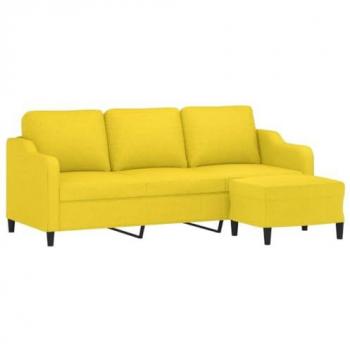Sofá de 3 plazas con taburete de tela amarillo claro 180 cm