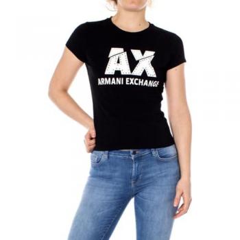 Armani Exchange Women's Black Cotton Short Sleeve T-Shirt (Size M)