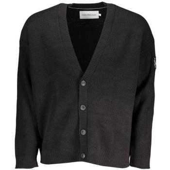 Calvin Klein Black Cotton Logo Detail Long Sleeve V-Neck Cardigan for Men - XS