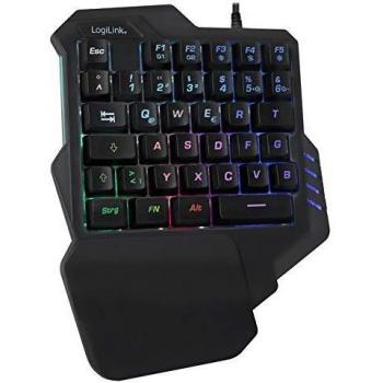 Teclado Gaming Iluminado USB de Mano LogiLink, Negro, RGB