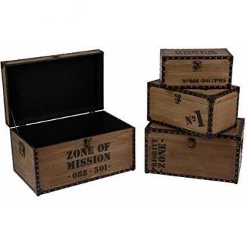 Set de 4 baúles de almacenamiento retro en madera - Marrón - Atmosphera