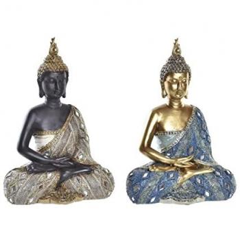 Figura Decorativa Buda Oriental de Resina Azul Dorado Marrón 20 x 11 x 29 cm (2 Unidades)
