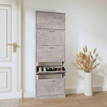 Mueble zapatero de madera contrachapada gris hormigón 59x17x169 cm con 5 compartimentos en color marrón roble y blanco