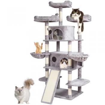 Vevor Indoor Cat Tree Tower 68.5 with 2 Cat Condos, Sisal Scratching Post, Hammocks, Top Perches and Jumping Platforms