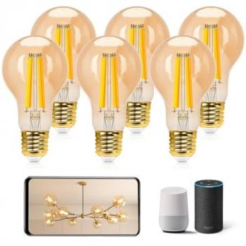 Bombillas Inteligentes LED E27 Aigostar Edison 6W 806LM Regulables 2700K-6500K Compatible con Alexa/Google Home - Pack de 6 Ámbar