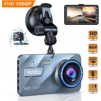 Cámara de Coche Dash CAM 4 Pulgadas Camara Delantera y Trasera 1080P Full HD 170° Cámara para Lente G, grabación de Ciclo, WDR, monitoreo de estacionamiento, Movimiento de detección