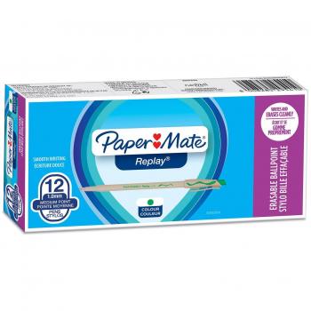 Paper Mate Replay bolígrafo borrable, punta media de 1,0 mm, verde, caja de 12