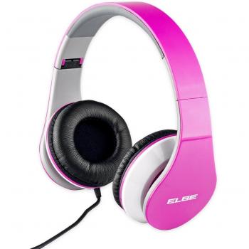 ELBE AU-545-PK Auricular plegable, ajustable, cómodo, ligero, altavoz 40 mm, almohadillas suaves de piel, impedancia 32 ohms, calbe 1.2m, conector 3.5mm plateado, color rosa