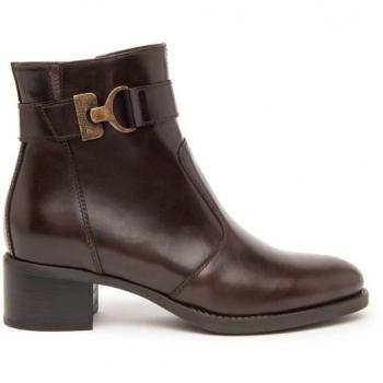 Elegant Brown Leather Ankle Heeled Boots for Women, Size 6 US / 3 UK