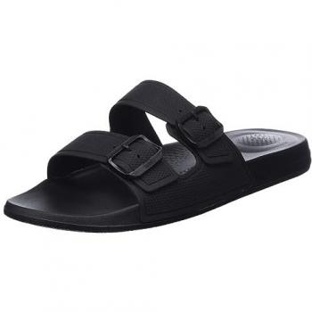 FitFlop Chanclas Iqushion Two-Bar Buckle Negro, Sandalias deslizantes para hombre, ajuste de dos barras, color negro, talla 46 EU