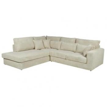 Gran sofá rinconera de terciopelo de canalé MONDOVI - Beige - Ángulo izquierdo
