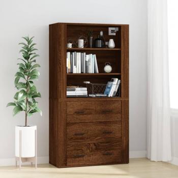 Aparador alto de madera contrachapada marrón roble, mueble de almacenaje de salón, armarios con puertas, cajón de madera, buffet para salón moderno, armario auxiliar, armario de almacenamiento